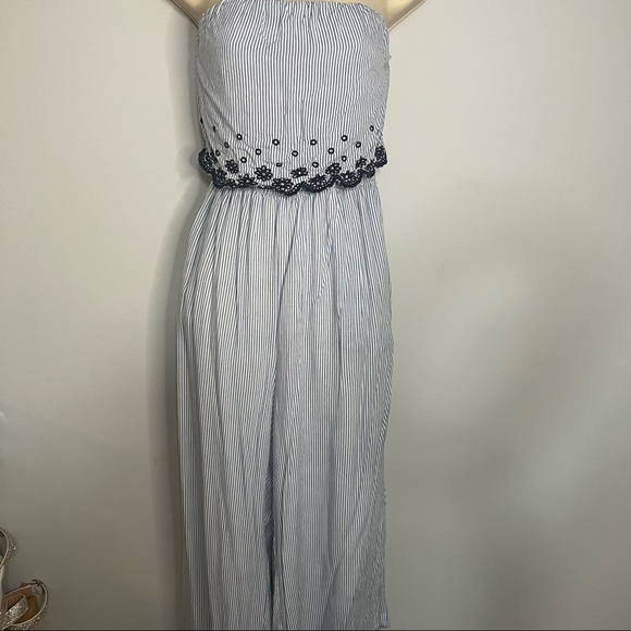 Jessica Simpson strapless blue stripe jumpsuit - Picture 5 of 10